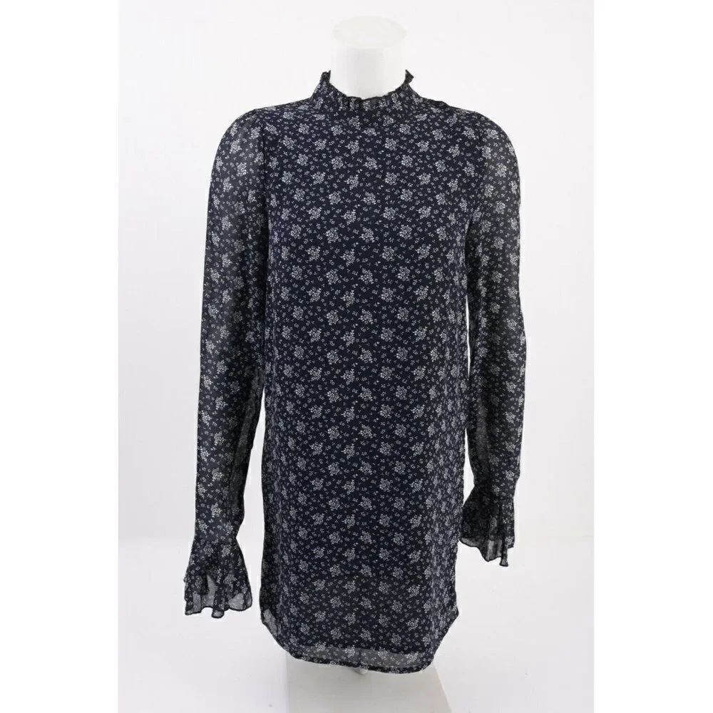 Line + Dot Womens Flowy Dress S Navy Blue White